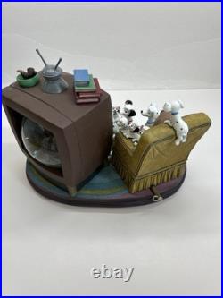 Disney Rare 101 Dalmatians Family Watching Thunderbolt Snow Globe Music Box
