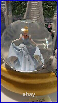 Disney Snow Globe 3 Princess Castle Snowglobe Rotates/Plays Music