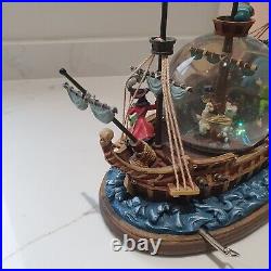 Disney Snow Globe Peter Captain Hook Pirate Ship Musical Snow Globe READ