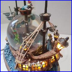 Disney Snow Globe Peter Captain Hook Pirate Ship Musical Snow Globe READ