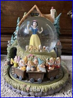Disney Snow White And The Seven Dwarfs Snow Globe Music Box Mine Train Working