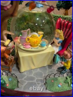 Disney Store Alice In Wonderland Musical Snow Globe Mad Hatter Cheshire Cat