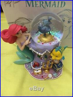 Disney Store Japan The Little Mermaid Snow Globe Figure Ariel Flounder 30th NIB