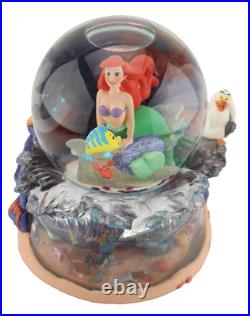 Disney Store Little Mermaid Ariel Musical Snow Globe with Box Flounder Scuttle