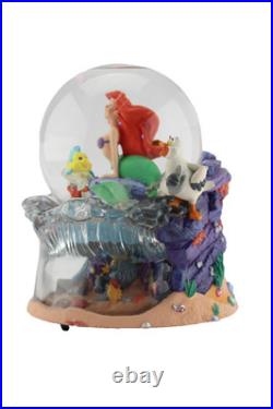 Disney Store Little Mermaid Ariel Musical Snow Globe with Box Flounder Scuttle