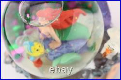 Disney Store Little Mermaid Ariel Musical Snow Globe with Box Flounder Scuttle