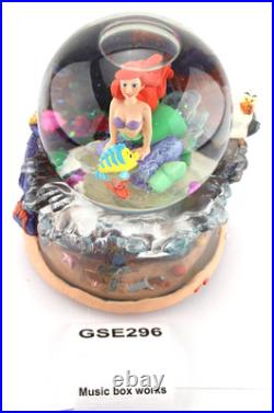 Disney Store Little Mermaid Ariel Musical Snow Globe with Box Flounder Scuttle