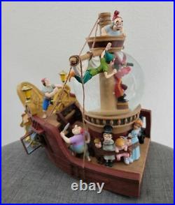 Disney Store Peter Pan Hook Pirate Ship Musical Snowglobe You Can Fly RARE New