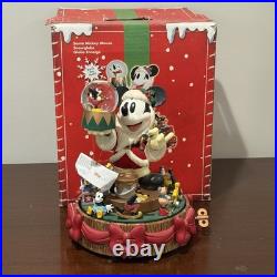 Disney Store Santa Mickey Mouse Snow Globe Deck the Halls Music Box with Box