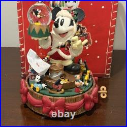 Disney Store Santa Mickey Mouse Snow Globe Deck the Halls Music Box with Box