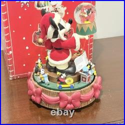Disney Store Santa Mickey Mouse Snow Globe Deck the Halls Music Box with Box