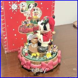 Disney Store Santa Mickey Mouse Snow Globe Deck the Halls Music Box with Box