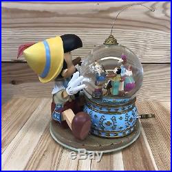 Disney Store Snowglobe Pinocchios Music Box Brahms Waltz Musical Spinning Figaro