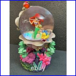 Disney The Little Mermaid Ariel Snow Globe Shell Coral Reef Flounder Sebastian