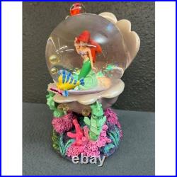 Disney The Little Mermaid Ariel Snow Globe Shell Coral Reef Flounder Sebastian