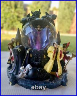 Disney Villains Musical Snow Globe Plays Grim Grinning Ghost Made In Japan-Read