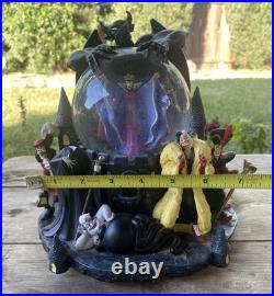 Disney Villains Musical Snow Globe Plays Grim Grinning Ghost Made In Japan-Read