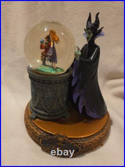 Disney Villains Sleeping Beauty Rotating Musical Snow Globe Statue Night Mtn