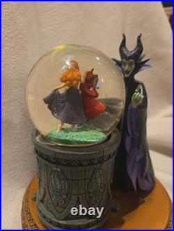 Disney Villains Sleeping Beauty Rotating Musical Snow Globe Statue Night Mtn