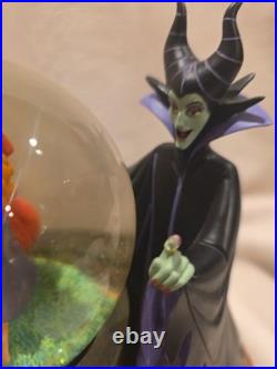Disney Villains Sleeping Beauty Rotating Musical Snow Globe Statue Night Mtn