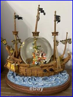 Disney Vintage Peter Pan Captain Hook Musical Snow Globe Pirate Boat Collectible
