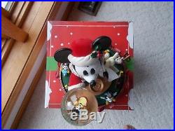 Genuine Disney Santa Mickey Mouse Big Figure Carousel Music Box with Snow globe