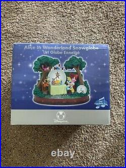 NIB Disney Alice In Wonderland Snow Globe Musical Mad Hatter's Tea Party Rare
