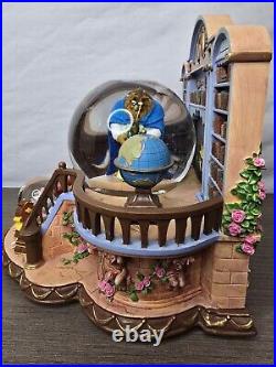 RARE 1991 Beauty and the Beast Library Double Snow Globe Music Box Works Disney