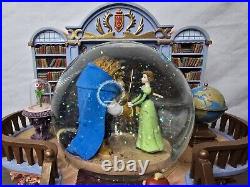 RARE 1991 Beauty and the Beast Library Double Snow Globe Music Box Works Disney