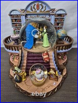 RARE 1991 Beauty and the Beast Library Double Snow Globe Music Box Works Disney