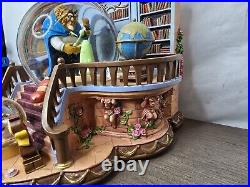 RARE 1991 Beauty and the Beast Library Double Snow Globe Music Box Works Disney