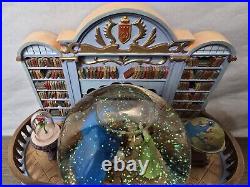 RARE 1991 Beauty and the Beast Library Double Snow Globe Music Box Works Disney