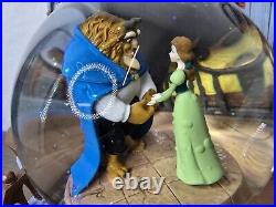 RARE 1991 Beauty and the Beast Library Double Snow Globe Music Box Works Disney