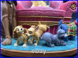 RARE Disney Lady and The Tramp Musical Snow Globe with Puppies & Sofa
