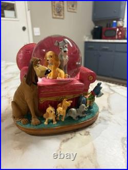 RARE Disney Lady and The Tramp Musical Snow Globe with Puppies & Sofa RARE Disney Lady and The Tramp Musical Snow Globe with Puppies & Sofa