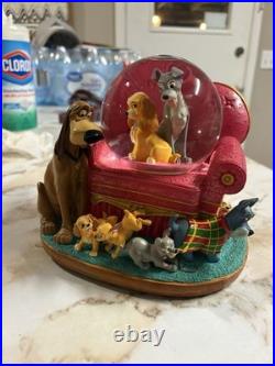 RARE Disney Lady and The Tramp Musical Snow Globe with Puppies & Sofa RARE Disney Lady and The Tramp Musical Snow Globe with Puppies & Sofa