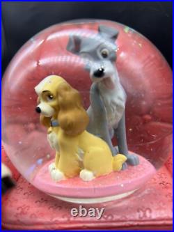 RARE Disney Lady and The Tramp Musical Snow Globe with Puppies & Sofa