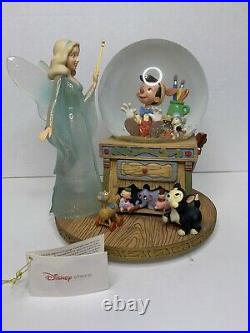 RARE Disney Pinocchio Blue Fairy Figaro Jiminy Figure Musical Snow Globe