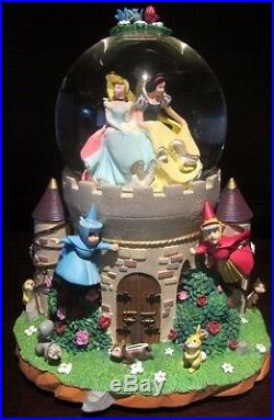 RARE Disney Princess Cinderella Castle Sleeping Beauty Belle Snowglobe Music Box