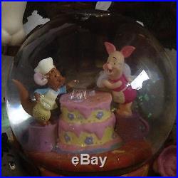 RARE Disney Winnie The Pooh BIRTHDAY PARTY Musical Blower Snowglobes-MIB