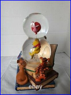 RARE Disney Winnie the Pooh Double Bubble Book Musical Snow Globe