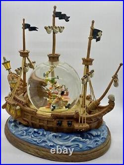 RARE, LARGE Disney Peter Pan Fighting withCaptain Hook Ship Musical Snowglobe