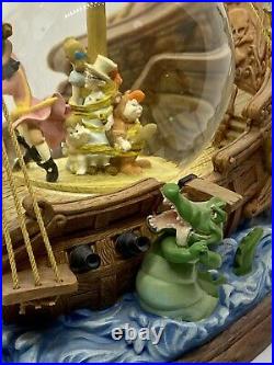 RARE, LARGE Disney Peter Pan Fighting withCaptain Hook Ship Musical Snowglobe