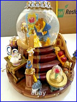 RARE VTG Disney Beauty And The Beast Musical Lighted Snowglobe Snow Water Globe