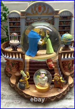 RARE VTG Disney Beauty & the Beast Library Double Snow Globe Music Box 90's L92 RARE VTG Disney Beauty & the Beast Library Double Snow Globe Music Box 90's L92