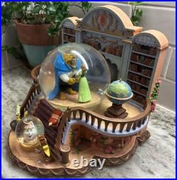 RARE VTG Disney Beauty & the Beast Library Double Snow Globe Music Box 90's L92 RARE VTG Disney Beauty & the Beast Library Double Snow Globe Music Box 90's L92