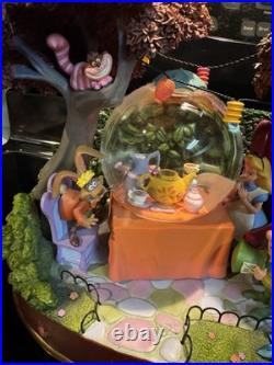 Rare Disney Alice In Wonderland Tea Party Musical Snow Globe with Brown Trees