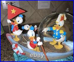 Rare Disney Donald Duck Row Boat Snow Globe Donald Duck Song Huey, Dewey, Louie