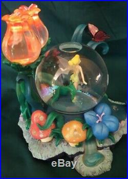 Rare Disney Peter Pan's Tinkerbell snow globe with red light up flowers