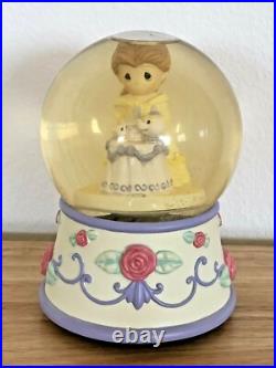 Rare Disney Precious Moments Beauty And The Beast Belle Musical Snowglobe Box